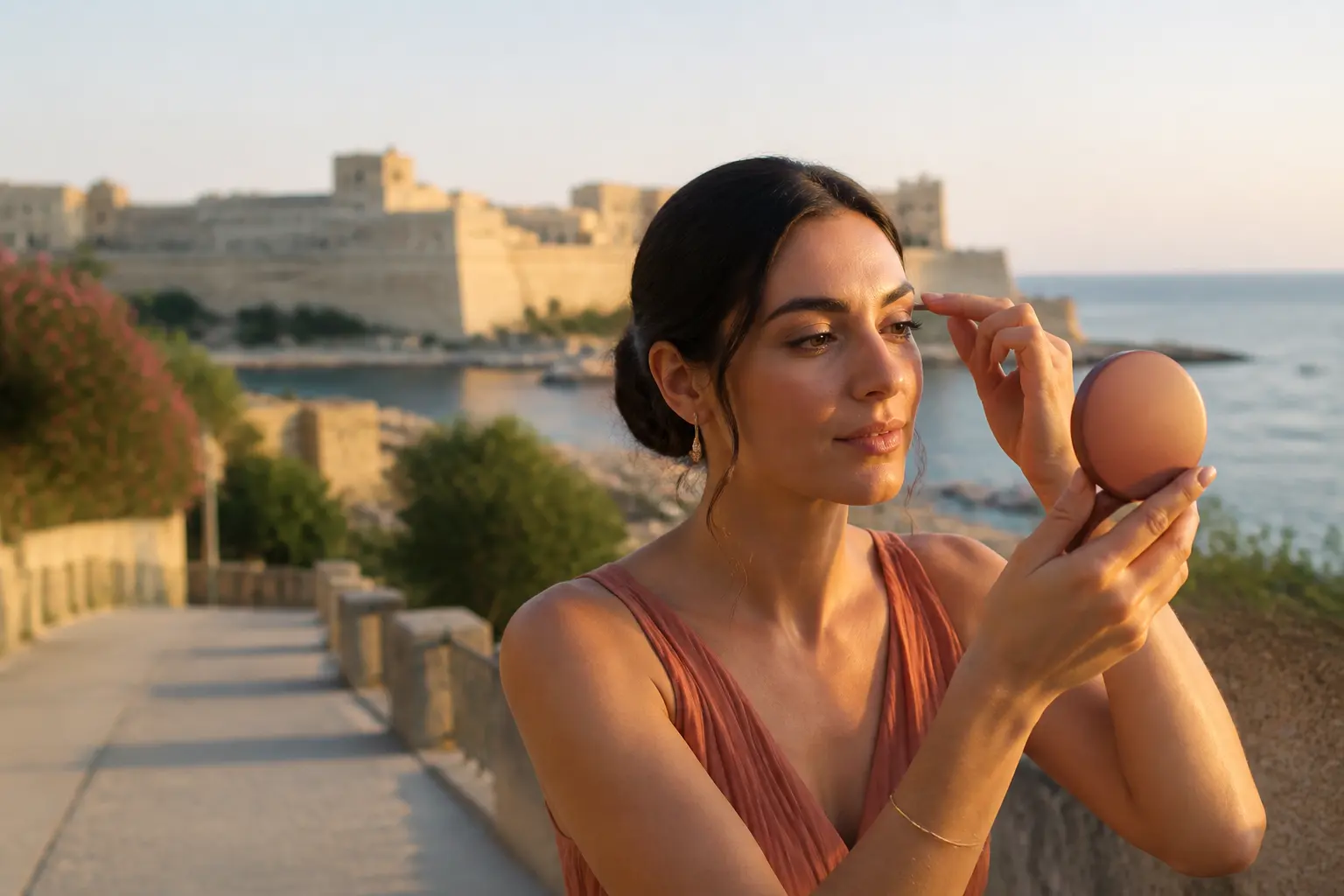 Editorial cover photograph about Malta summer wedding guest beauty prep