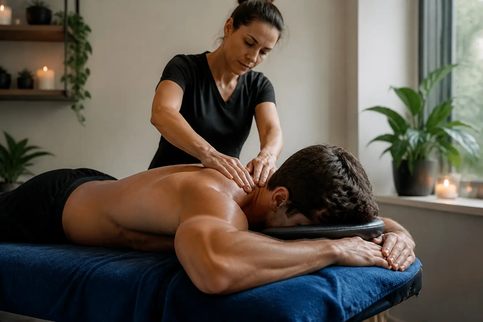 Editorial cover photograph about massage before or after the gym