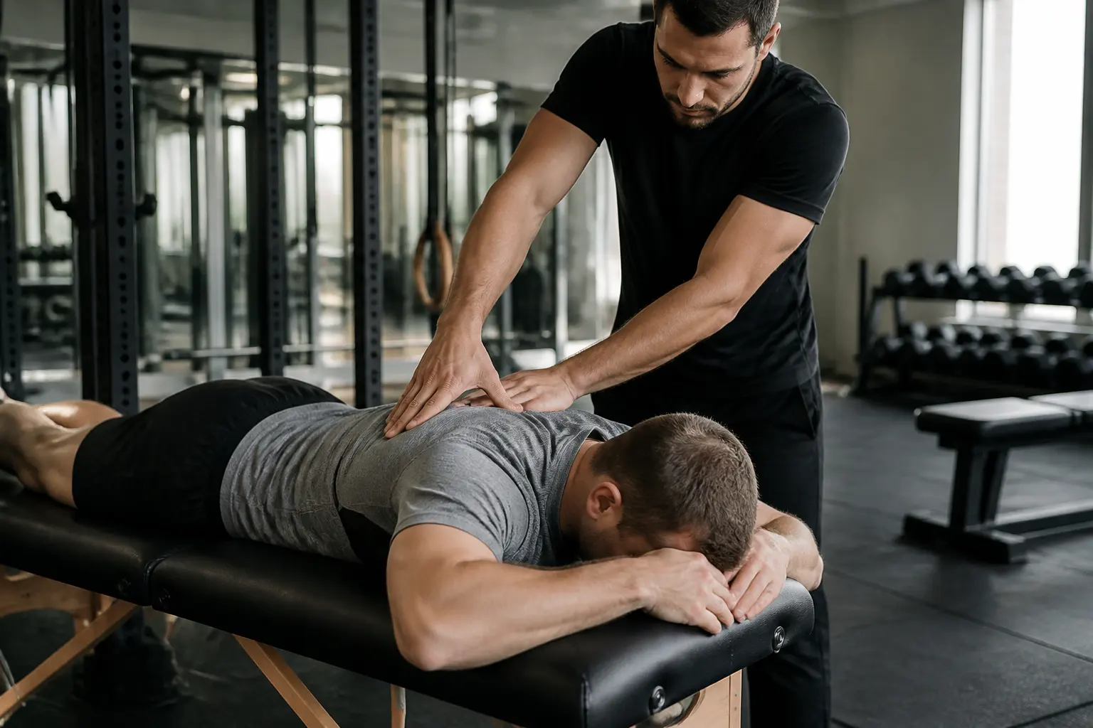Supporting editorial photograph about massage before or after the gym