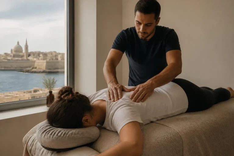 Editorial cover photograph about massage for desk workers