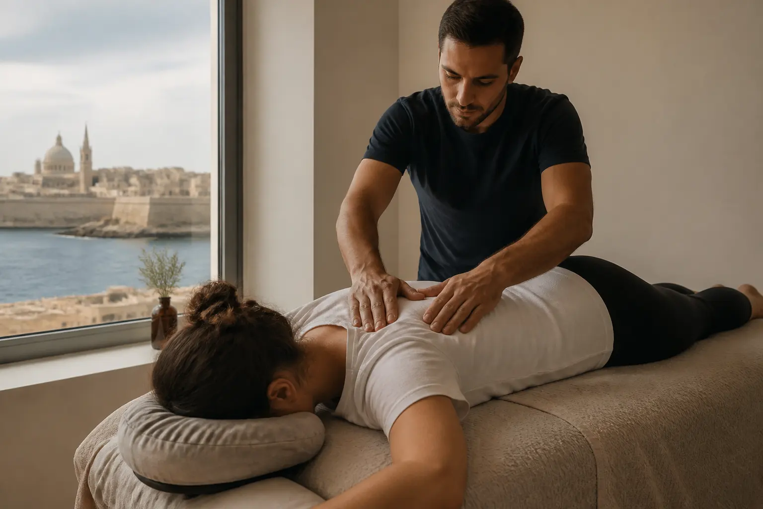 Editorial cover photograph about massage for desk workers