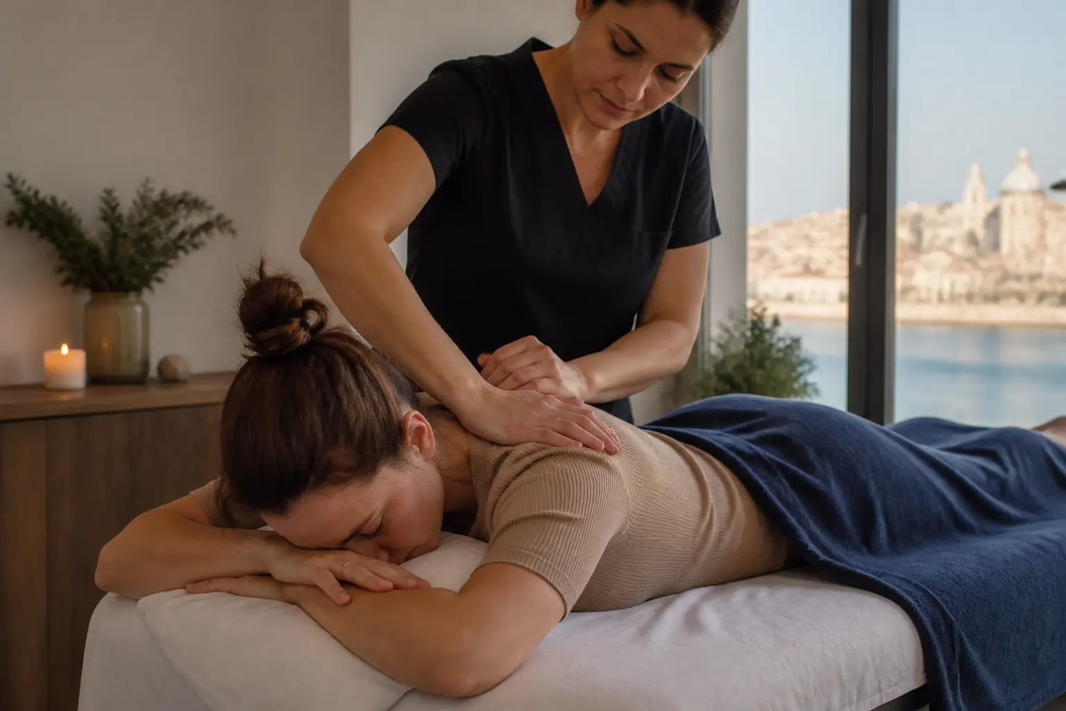 Supporting editorial photograph about massage for tech neck