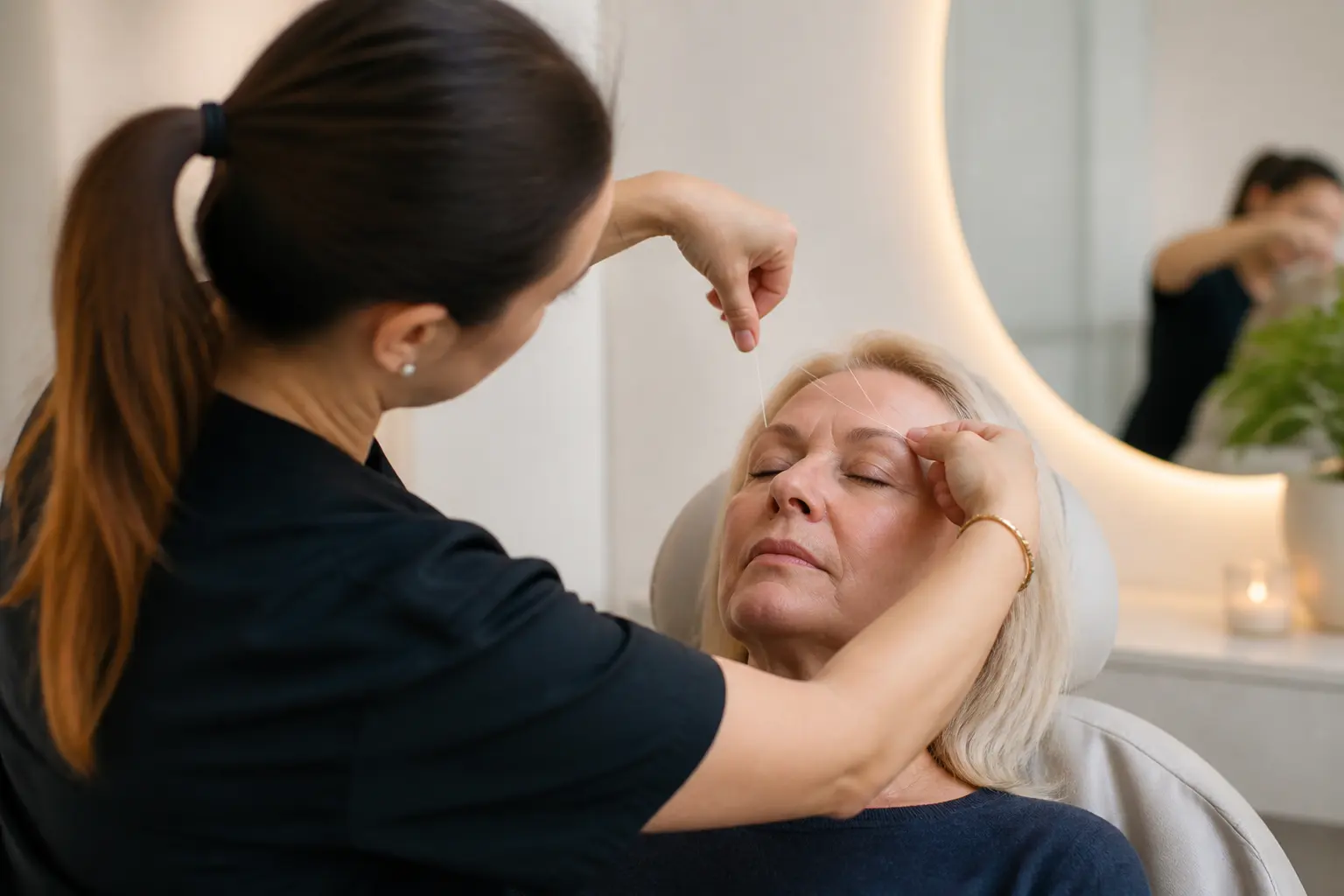 Supporting editorial photograph about threading for mature brows