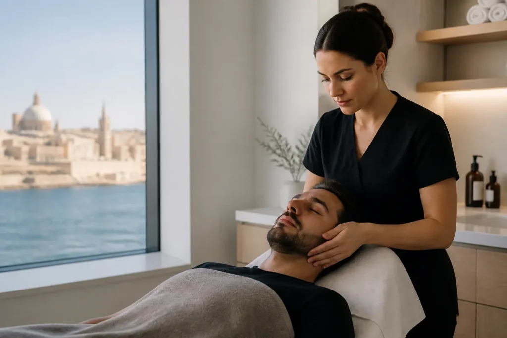 Editorial cover photograph about men's facial in Malta