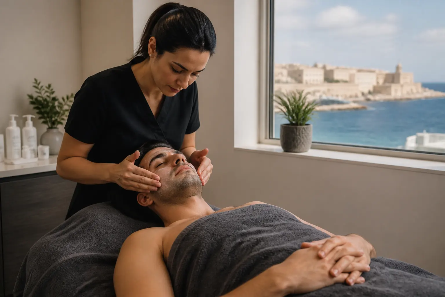 Supporting editorial photograph about men's facial in Malta