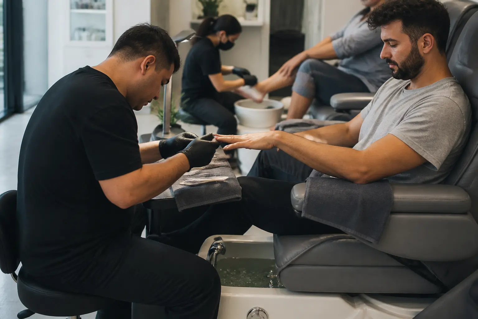 Editorial cover photograph about men's manicure and pedicure