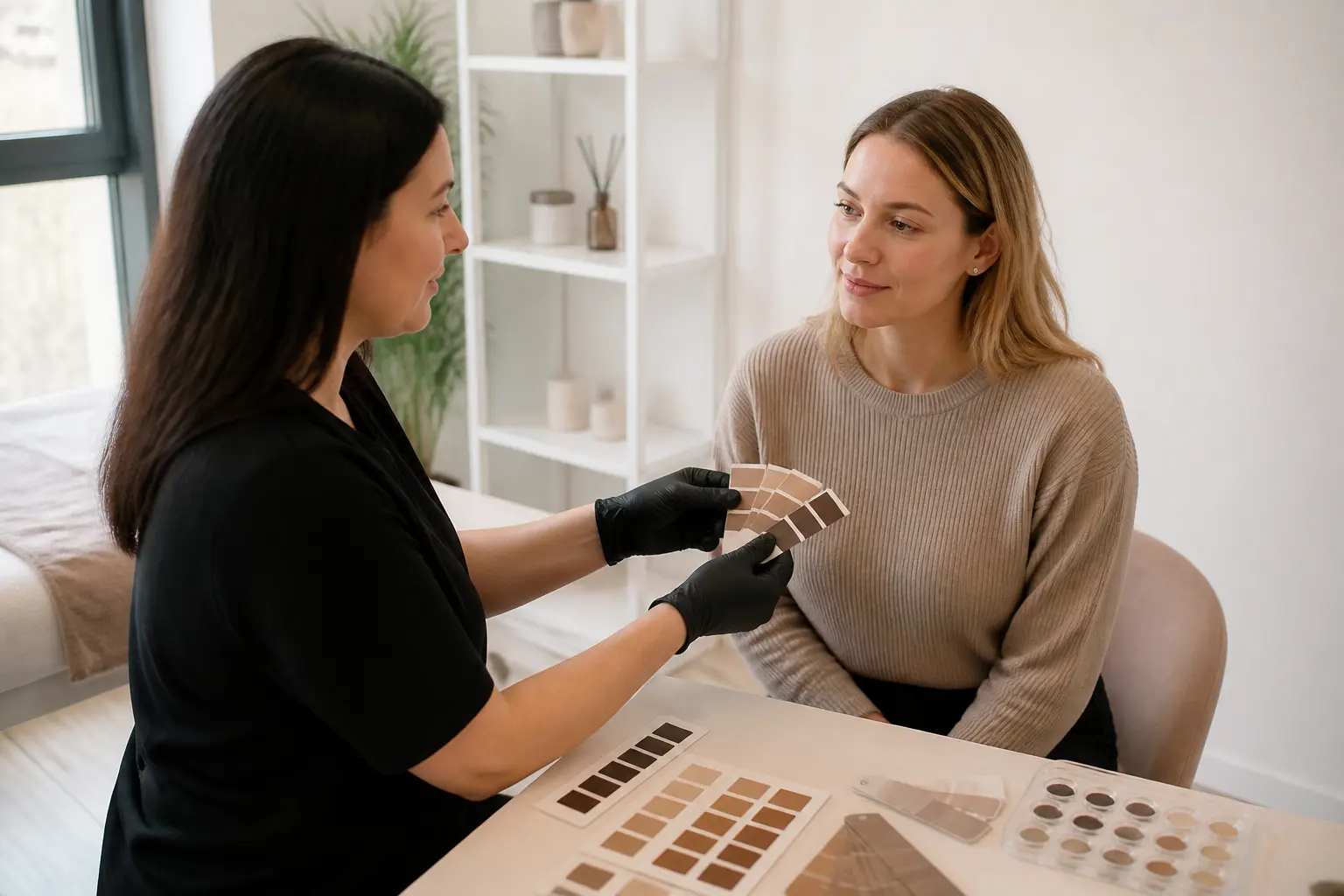 Editorial cover photograph about microblading colour matching
