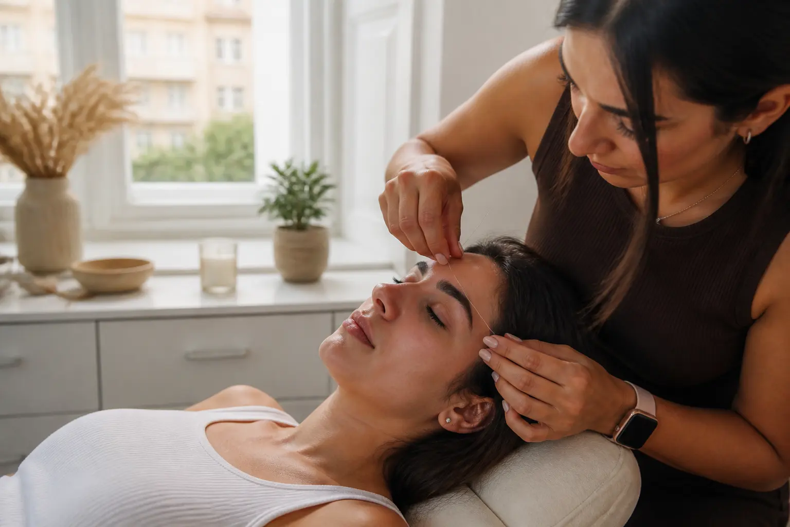 Supporting editorial photograph about natural brows with threading