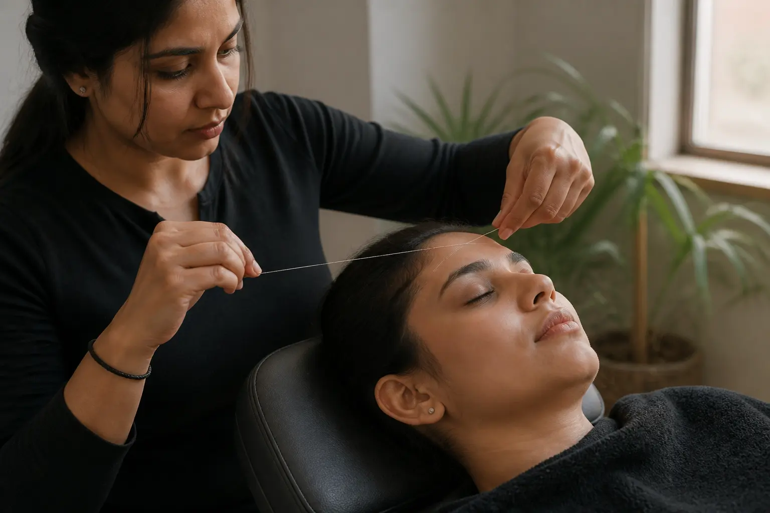 Supporting editorial photograph about forehead and neck hairline threading