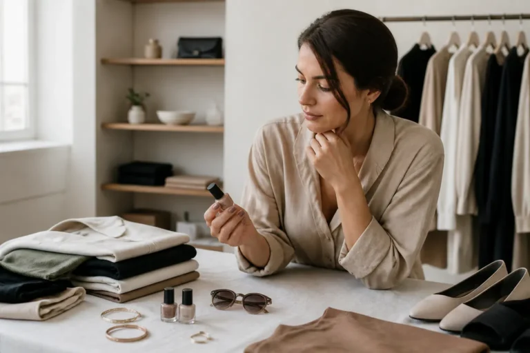 Editorial cover photograph about neutral nail colours for a capsule wardrobe