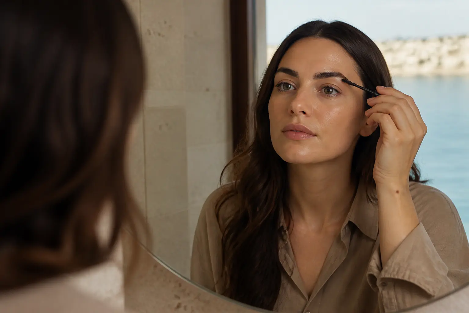 Editorial cover photograph about brow styling for oily skin