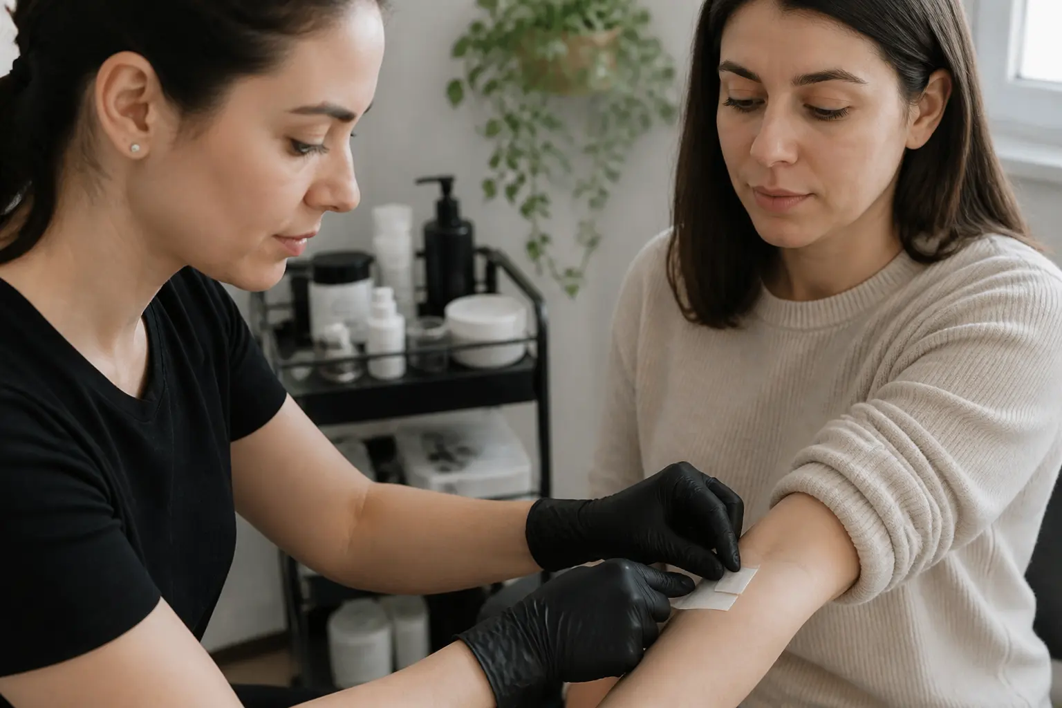 Supporting editorial photograph about patch test before semi-permanent make-up