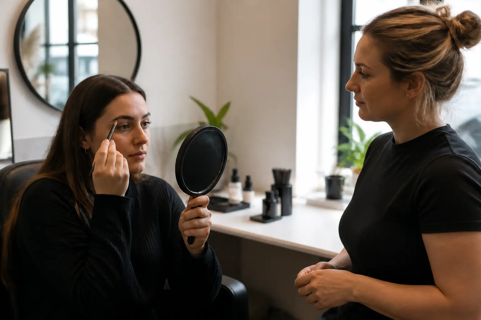 Supporting editorial photograph about brow appointment with brow pencil