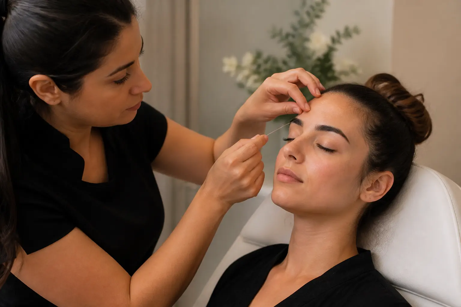 Editorial cover photograph about post-threading skincare