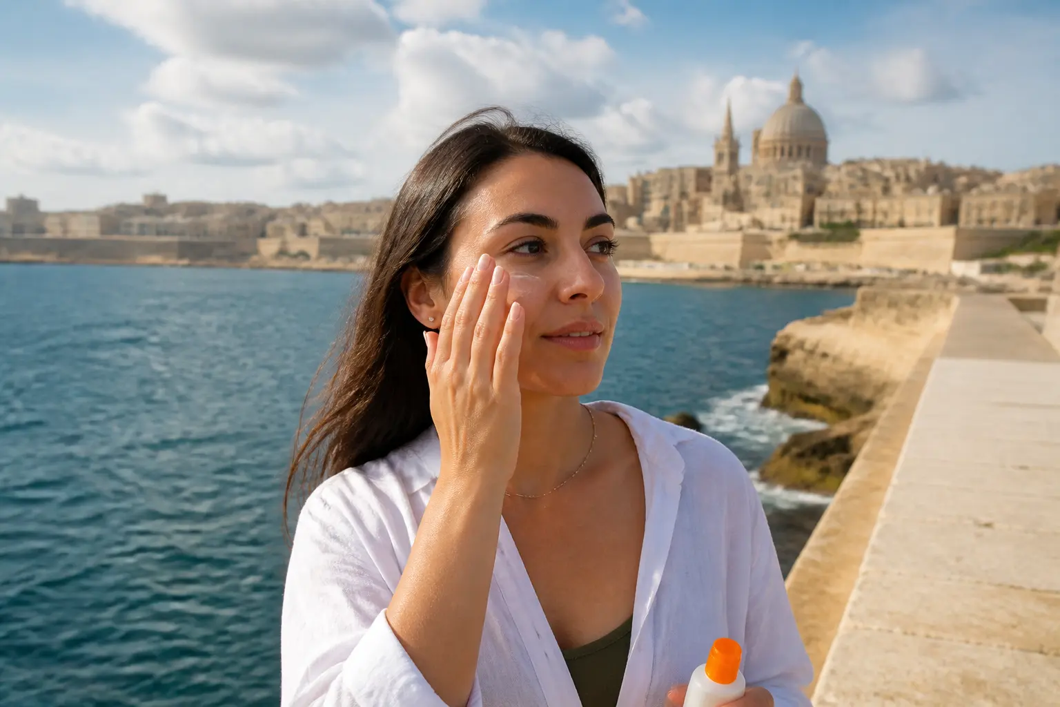 Supporting editorial photograph about microblading sun protection Malta