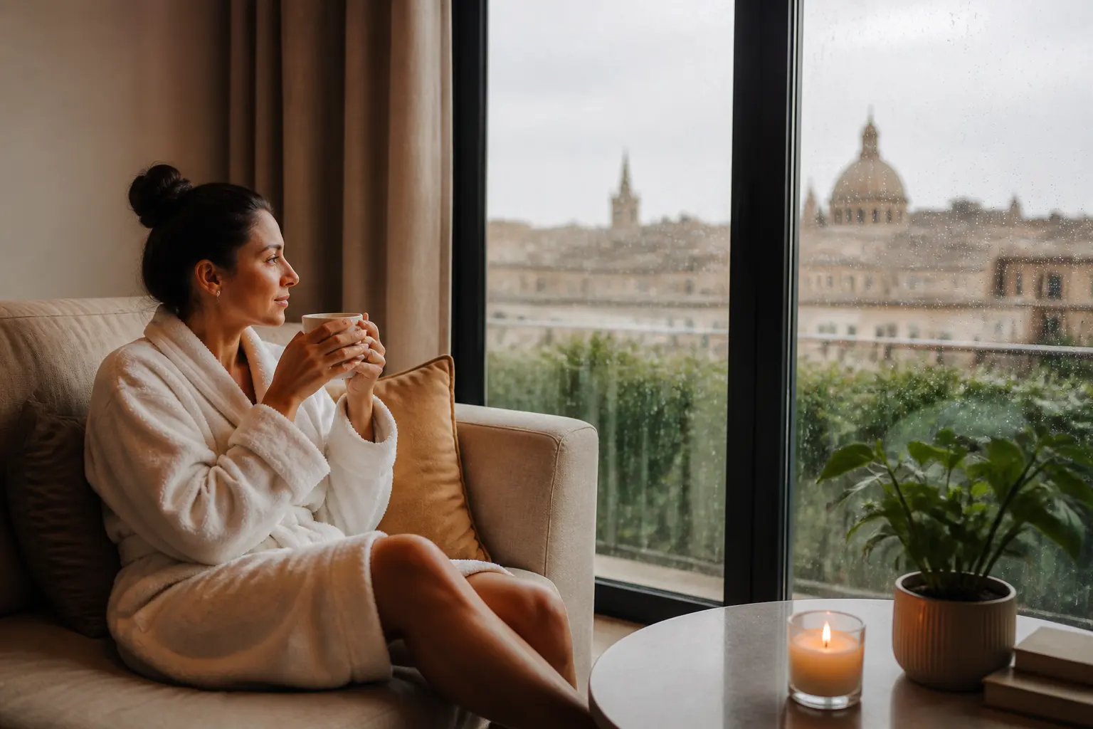 Supporting editorial photograph about rainy day self-care in Malta