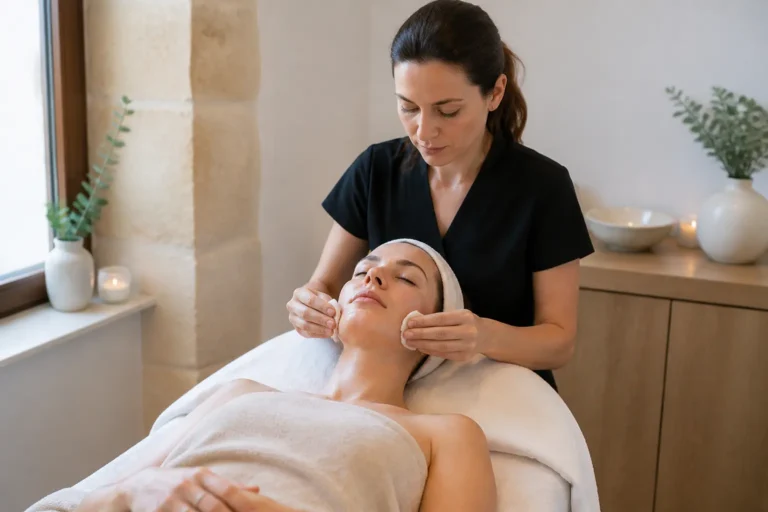 Editorial cover photograph about sensitive skin facial
