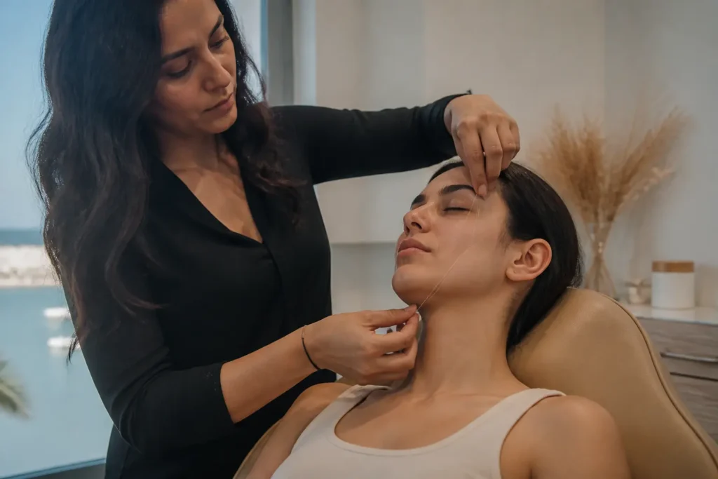 Editorial cover photograph about sideburn and jawline threading