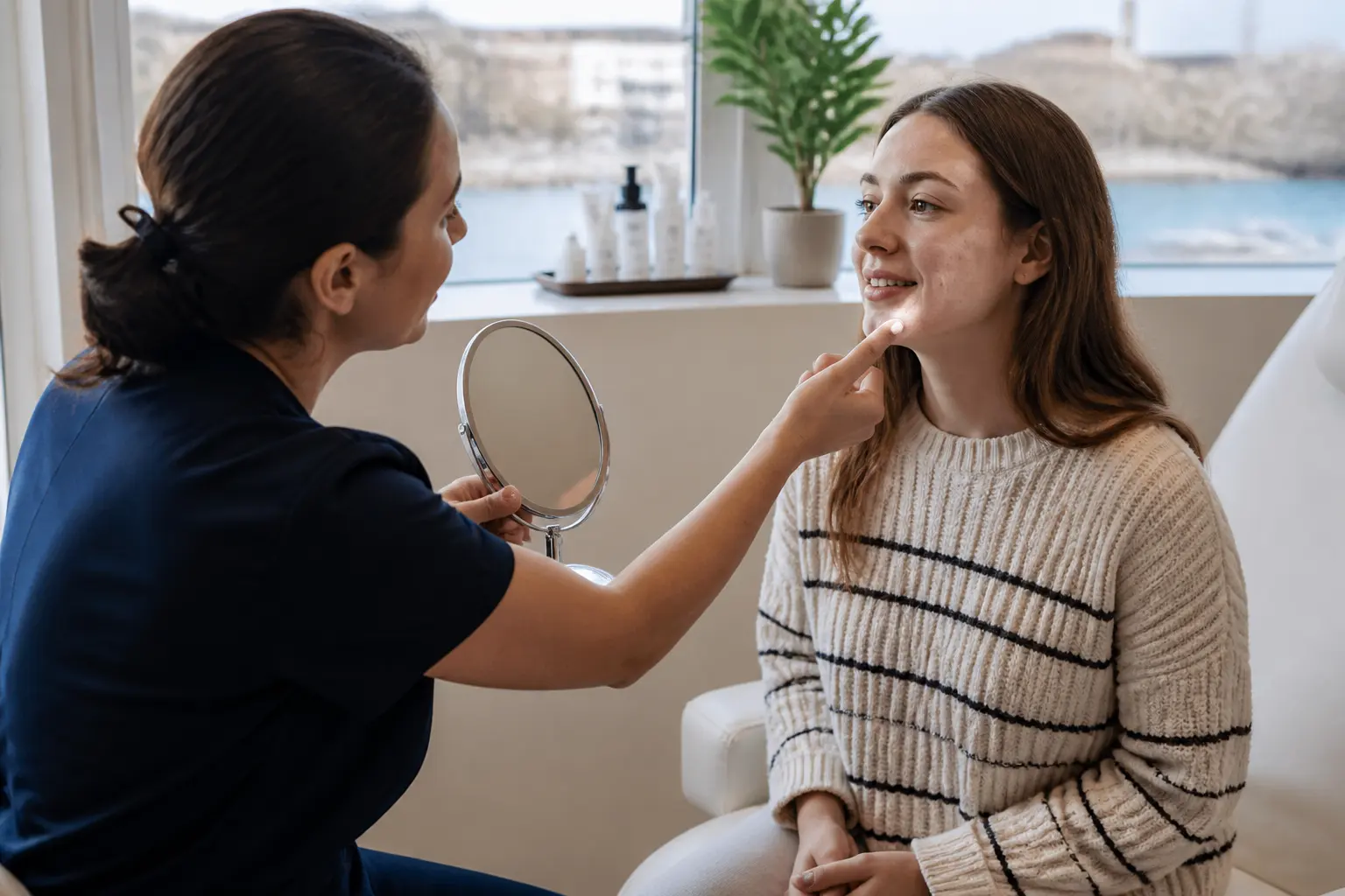 Editorial cover photograph about skin purging after a facial