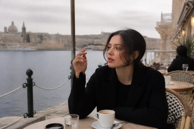 Editorial cover photograph about smoking and coffee after lip blush