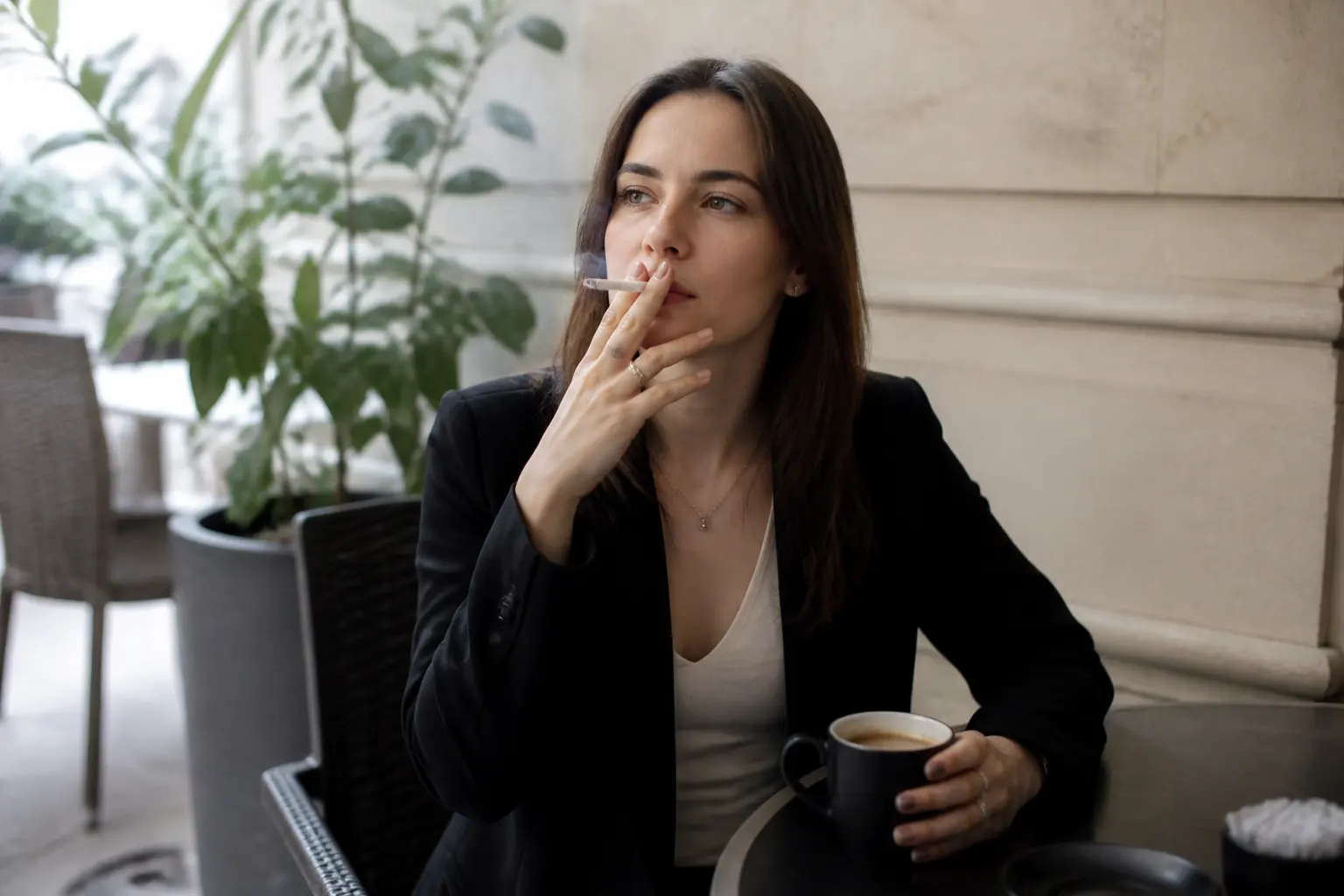 Supporting editorial photograph about smoking and coffee after lip blush