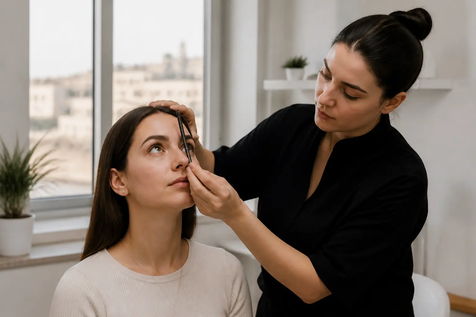 Supporting editorial photograph about straight vs arched eyebrows