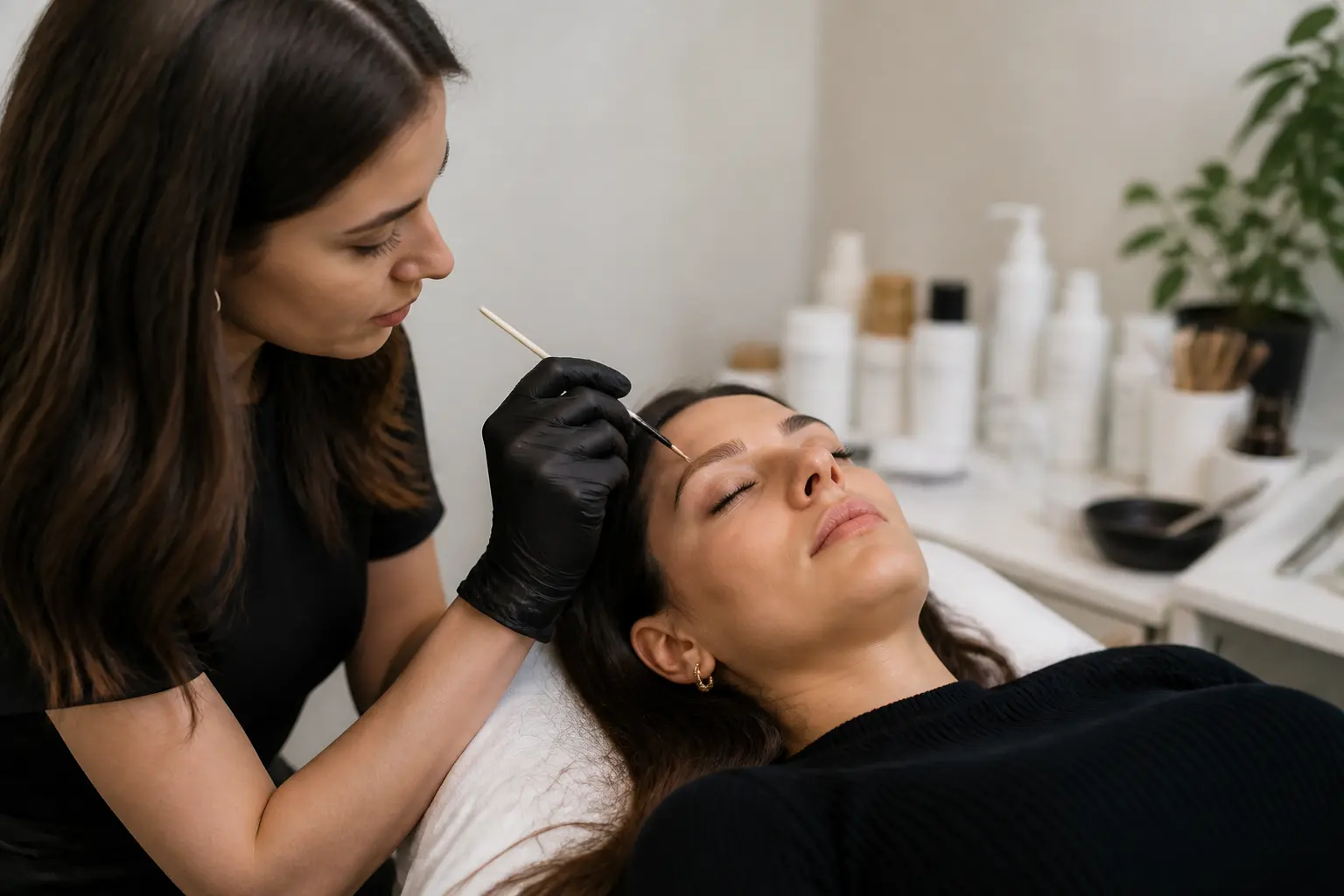 Editorial cover photograph about brow lamination for thin eyebrows