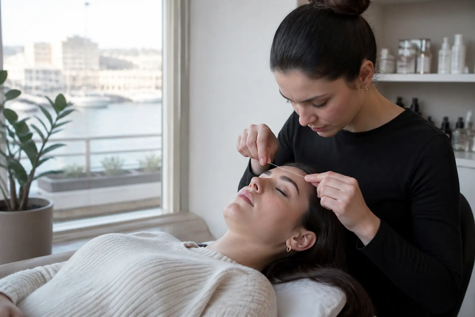 Supporting editorial photograph about threading and brow lamination same week