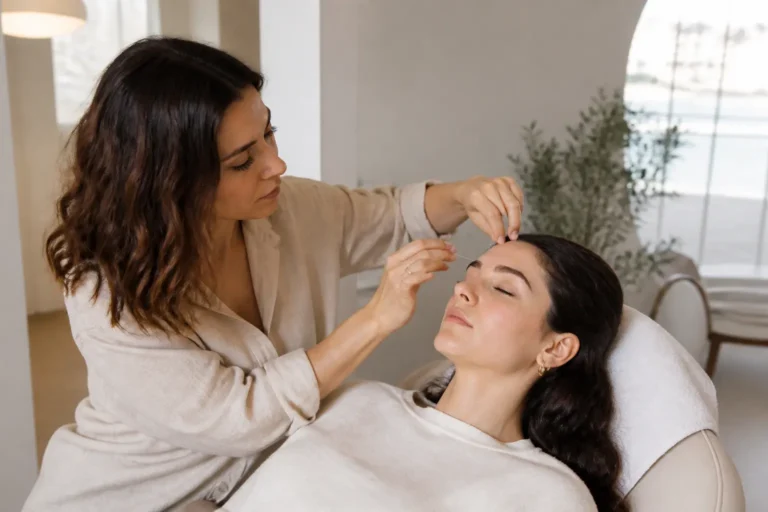 Editorial cover photograph about threading vs brow lamination