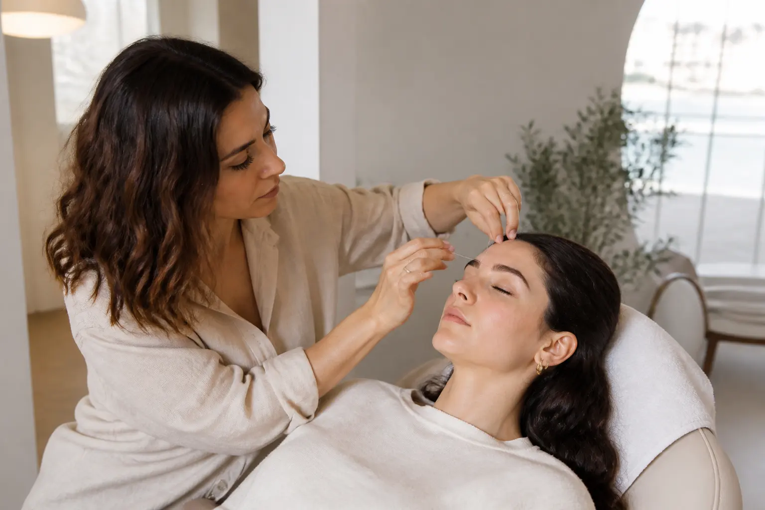 Editorial cover photograph about threading vs brow lamination