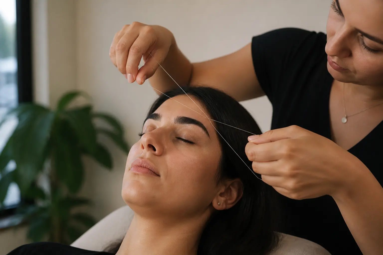 Editorial cover photograph about threading thick brows