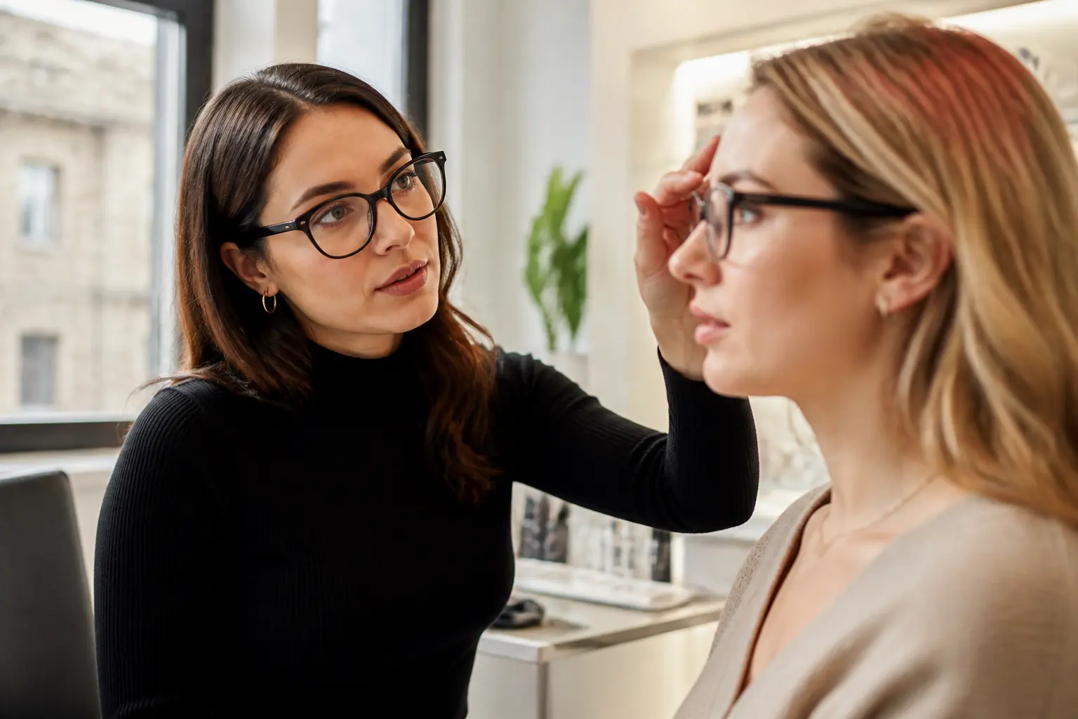 Editorial cover photograph about best brow shape for glasses