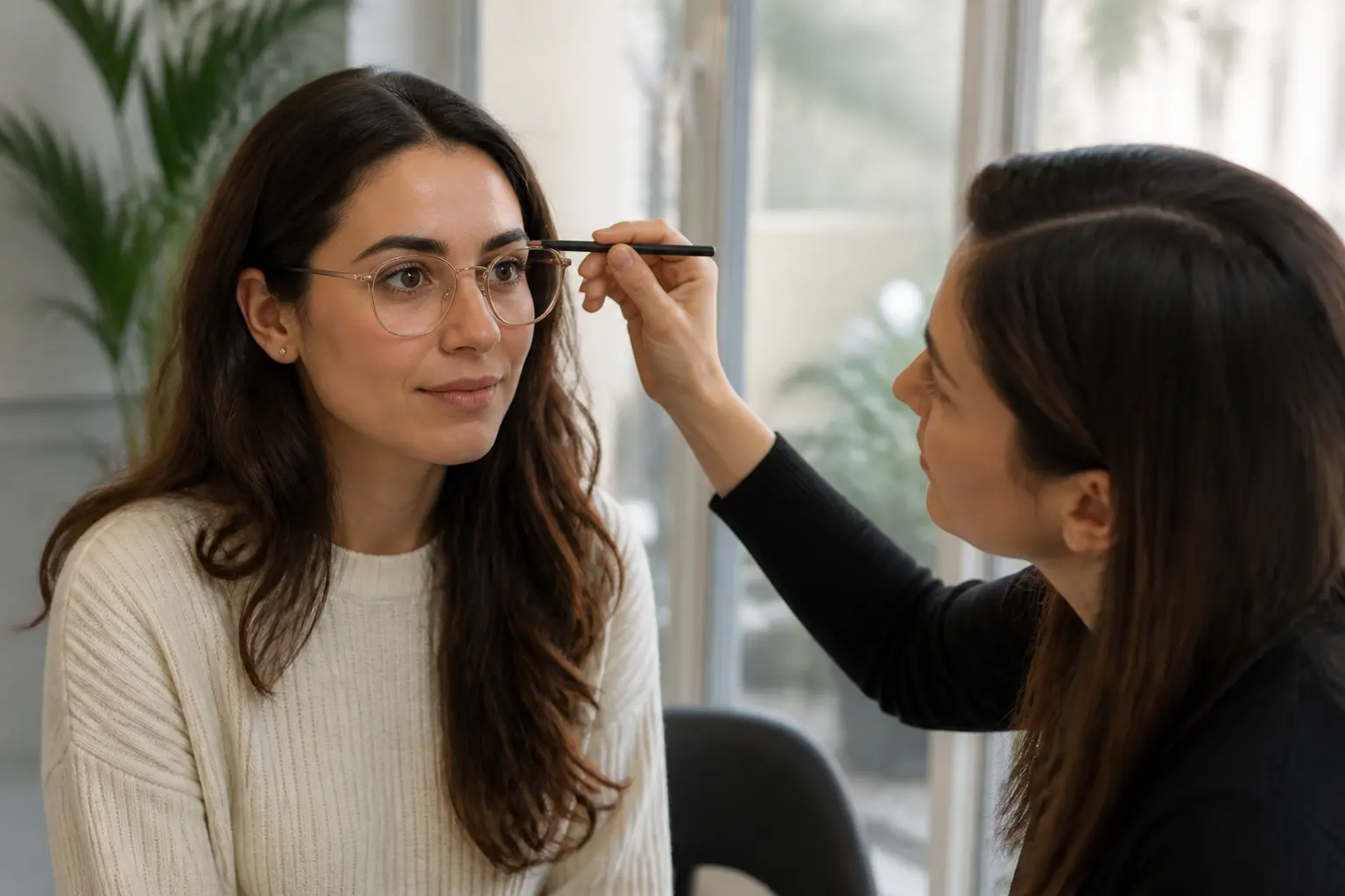 Supporting editorial photograph about best brow shape for glasses