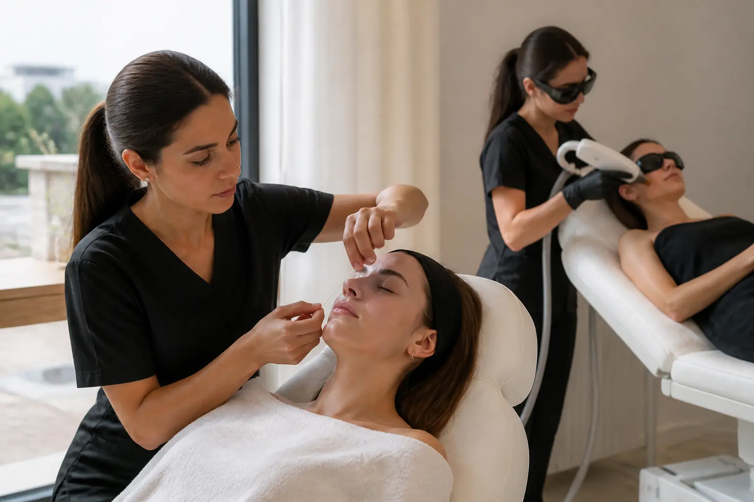 Supporting editorial photograph about upper lip threading vs laser hair removal