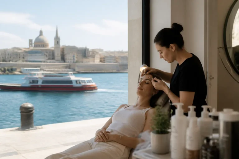 Editorial cover photograph about beauty appointment near Valletta ferry