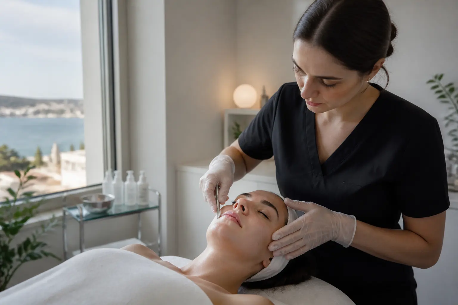 Editorial cover photograph about peach fuzz dermaplaning