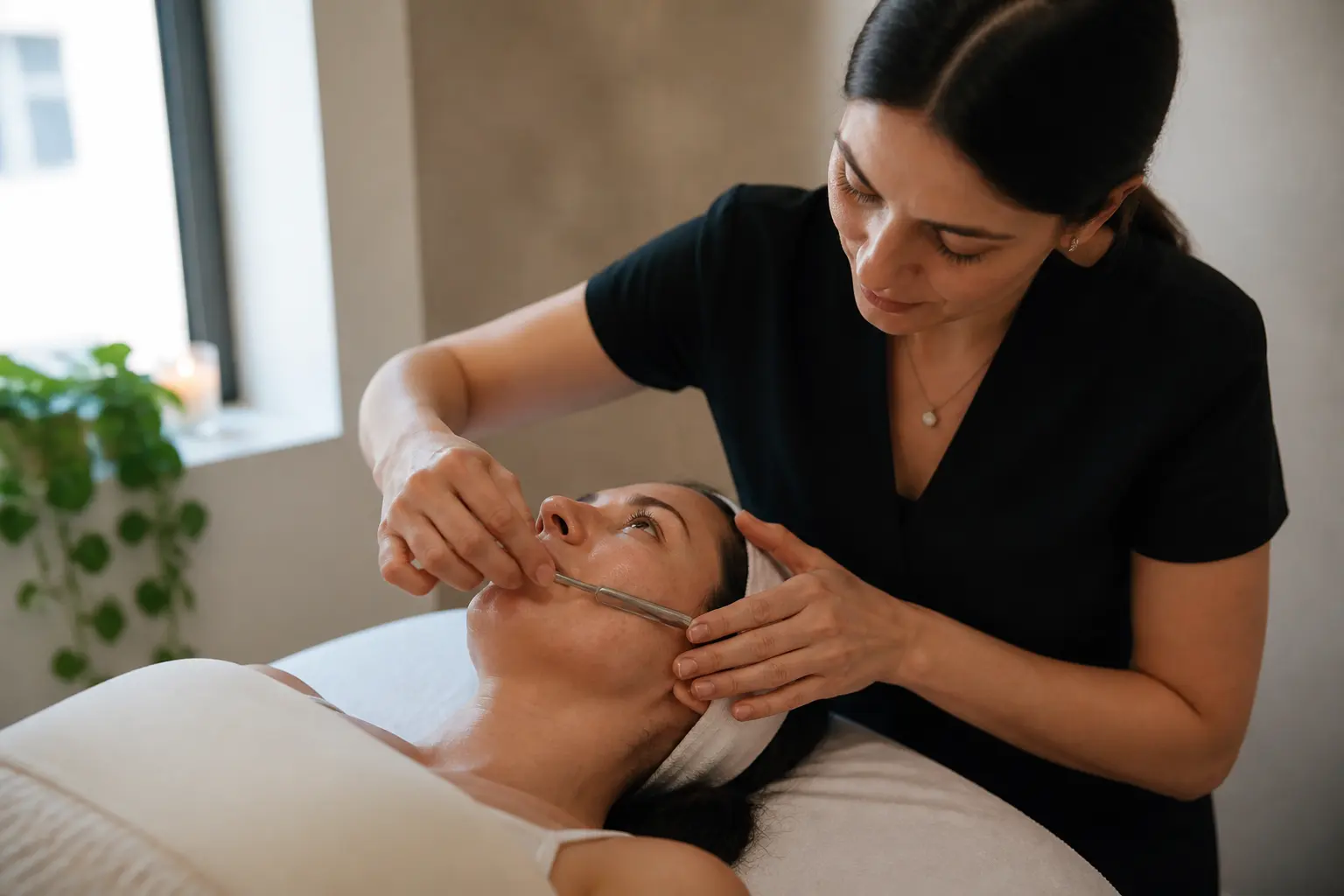 Supporting editorial photograph about peach fuzz dermaplaning