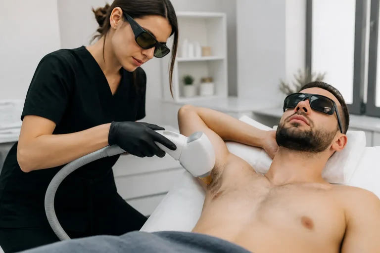 Editorial cover photograph about laser hair removal for coarse dark hair