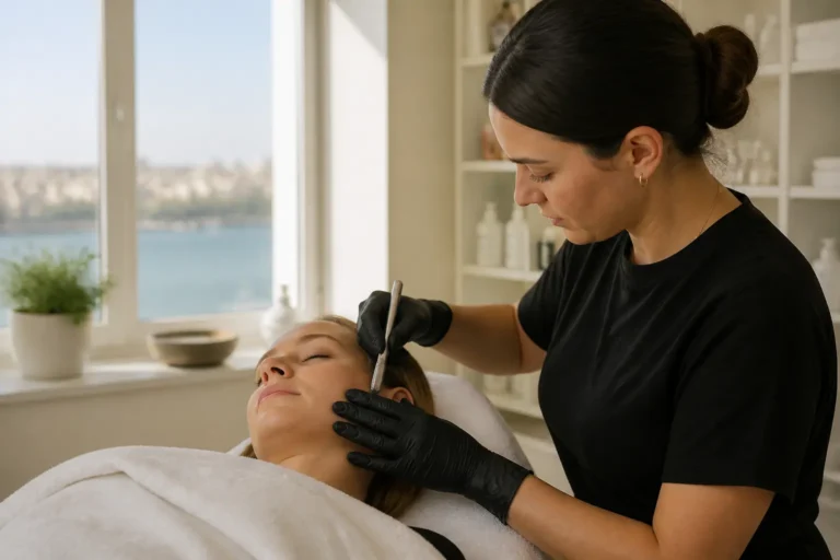 Editorial cover photograph about dermaplaning before make-up application