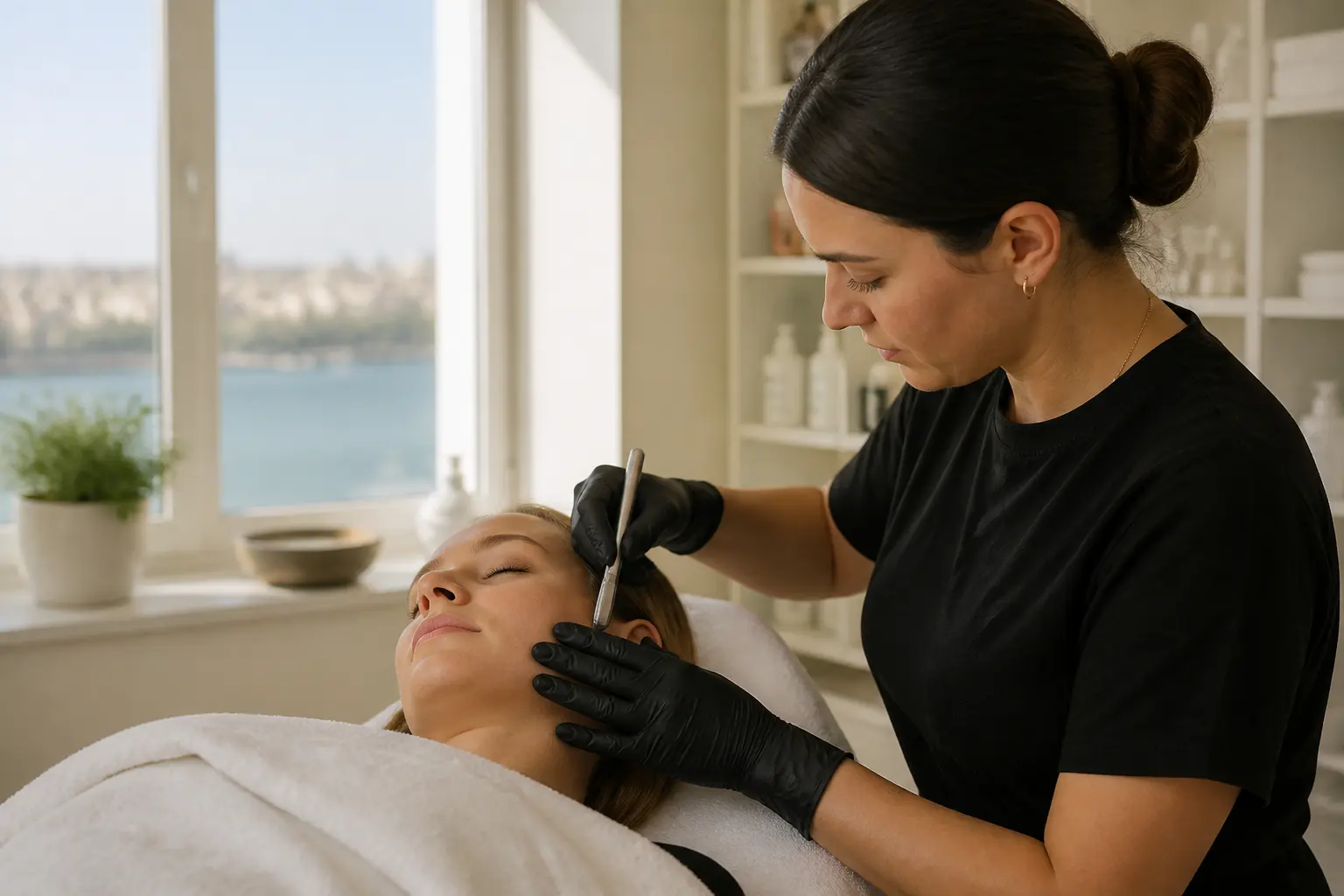 Editorial cover photograph about dermaplaning before make-up application