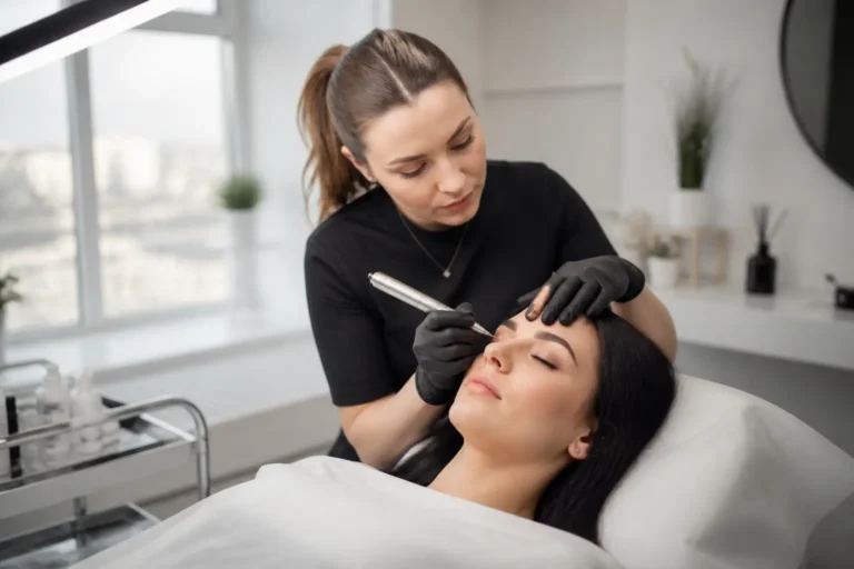 Editorial cover photograph about microblading refresh session