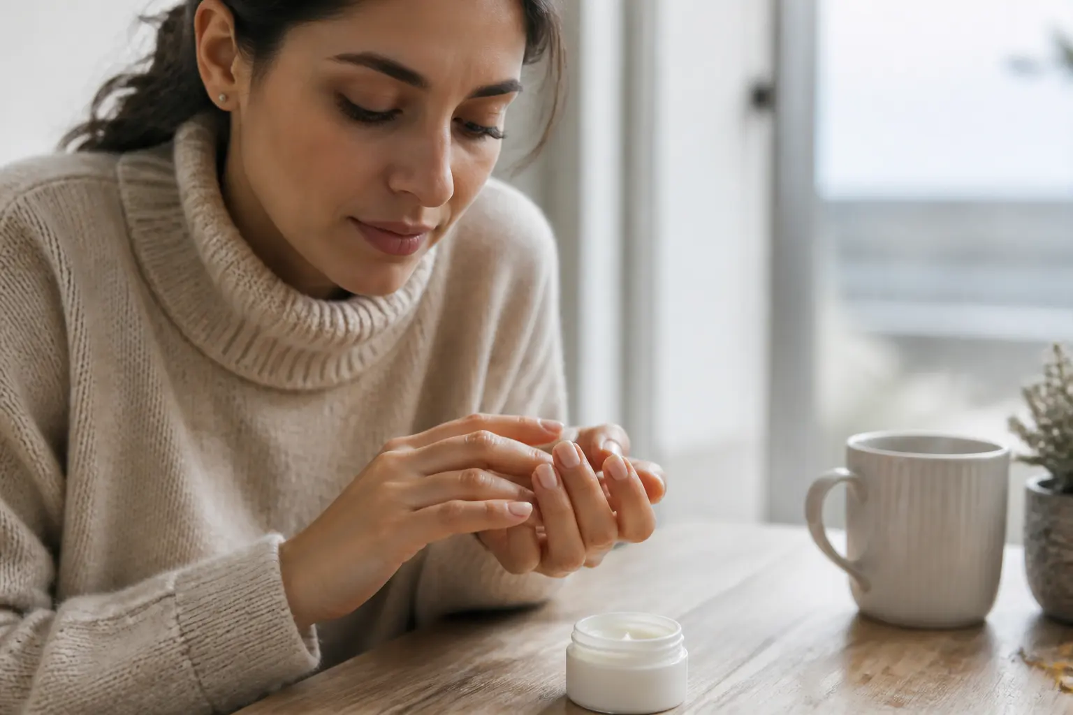 Editorial cover photograph about winter nail care for dry brittle nails